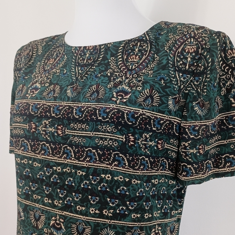 Vintage 90s Liz Claiborne Women's Hunter Green Silk Midi Dress size 4 Classic - Picture 3 of 11